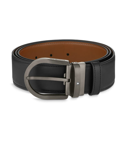 Horseshoe Buckle 40mm Reversible Leather Belt Black/Brown