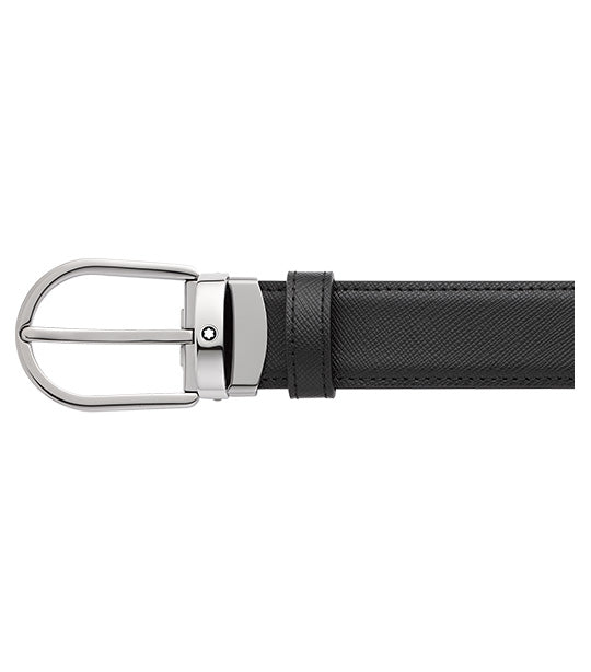 Horseshoe Buckle 30mm Reversible Leather Belt Black/Blue