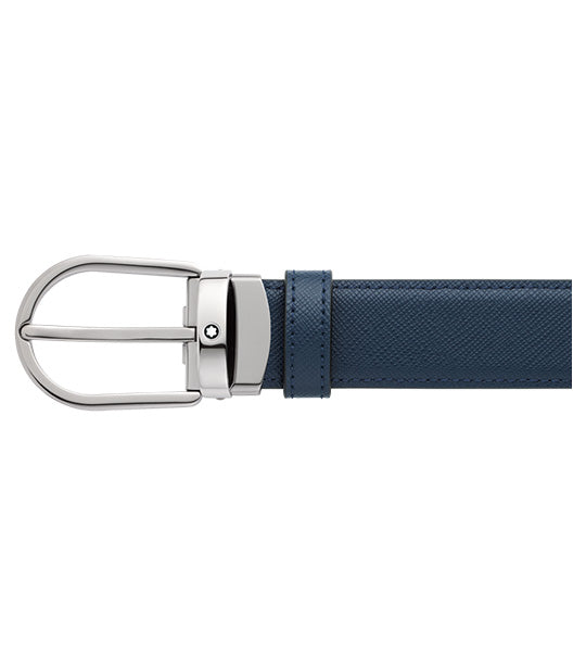 Horseshoe Buckle 30mm Reversible Leather Belt Black/Blue