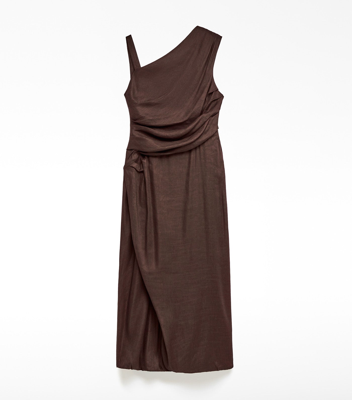 Linen Blend Midi Draped Dress Chocolate