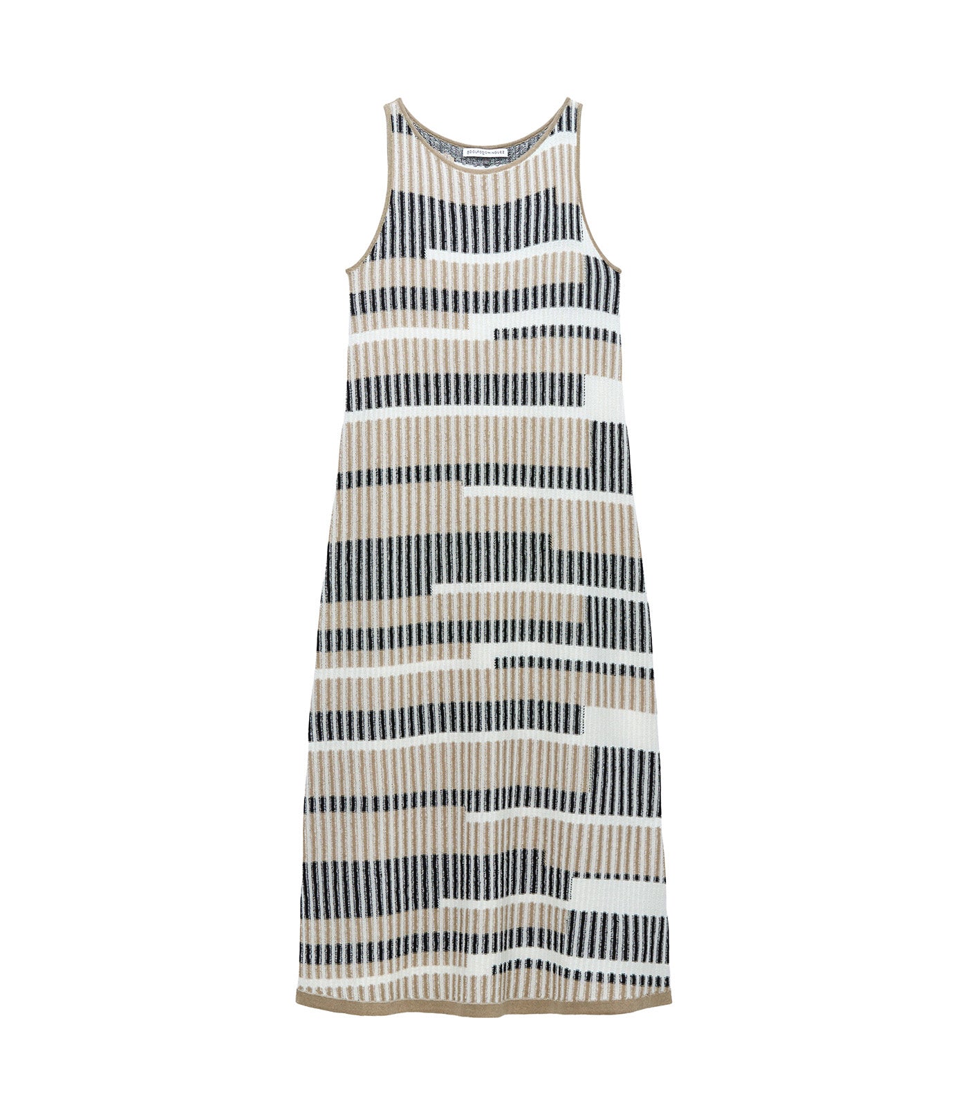 Irregular Striped Jacquard Knit Dress Black/Cream