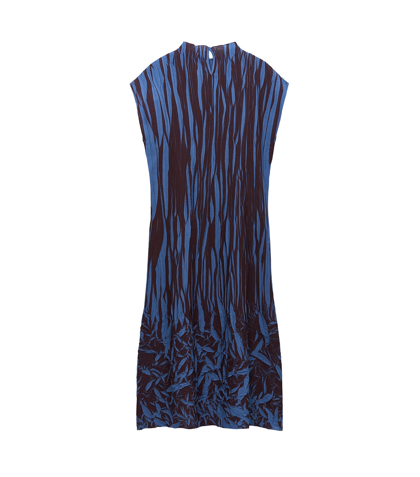 Two-Tone Irregular Pleated Midi Dress Brown Print