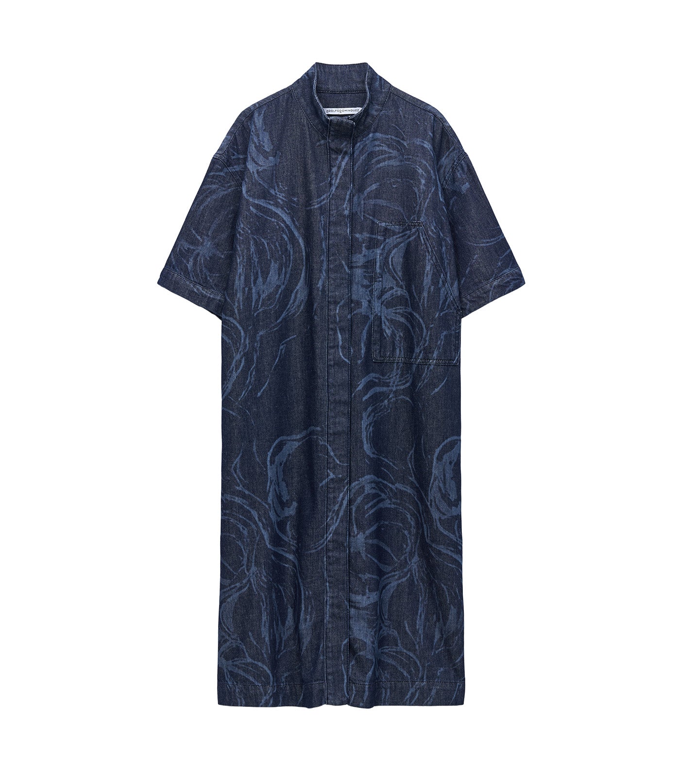 Printed Denim Shirt Dress Navy Blue
