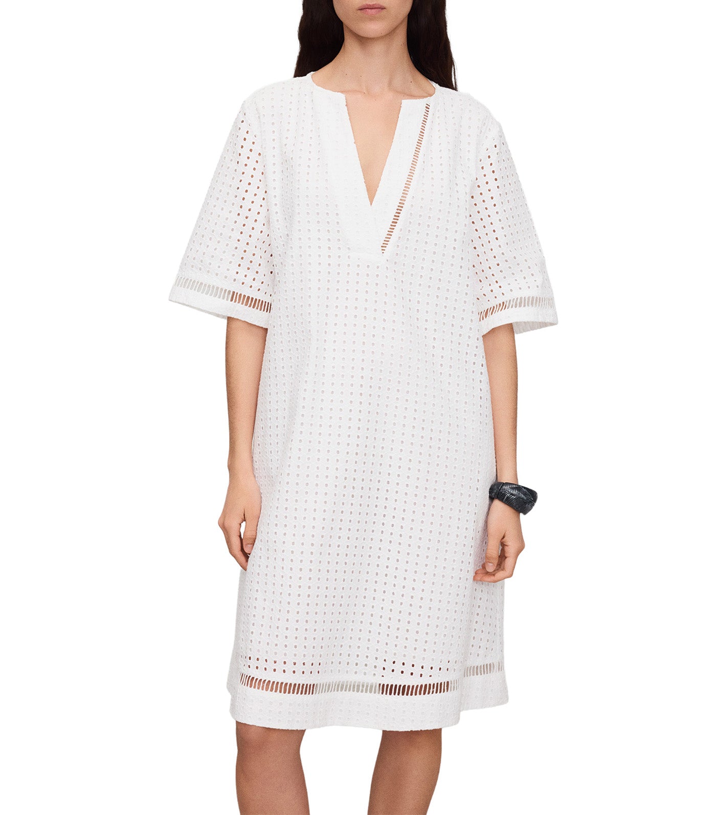 Poplin Caftan With English Embroidery White