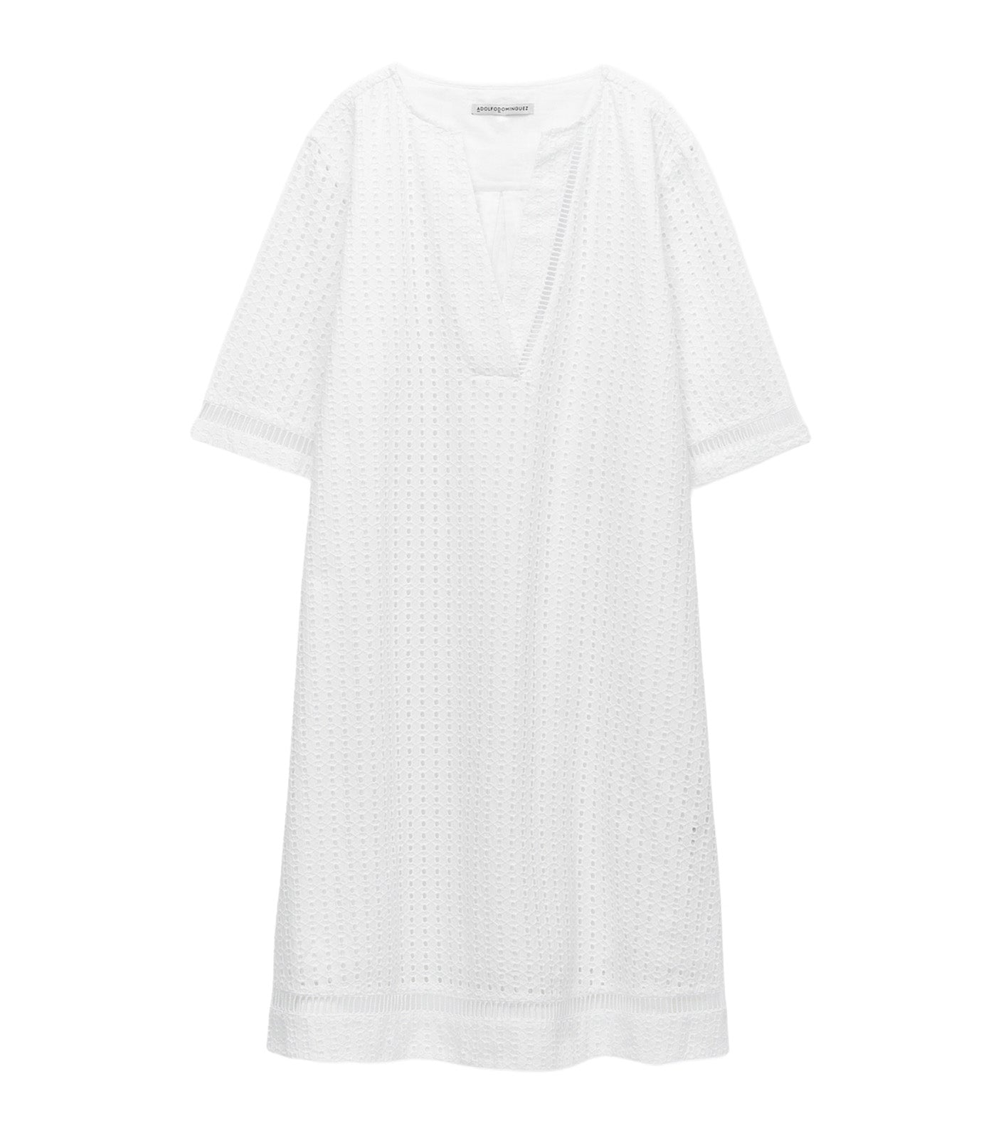 Poplin Caftan With English Embroidery White