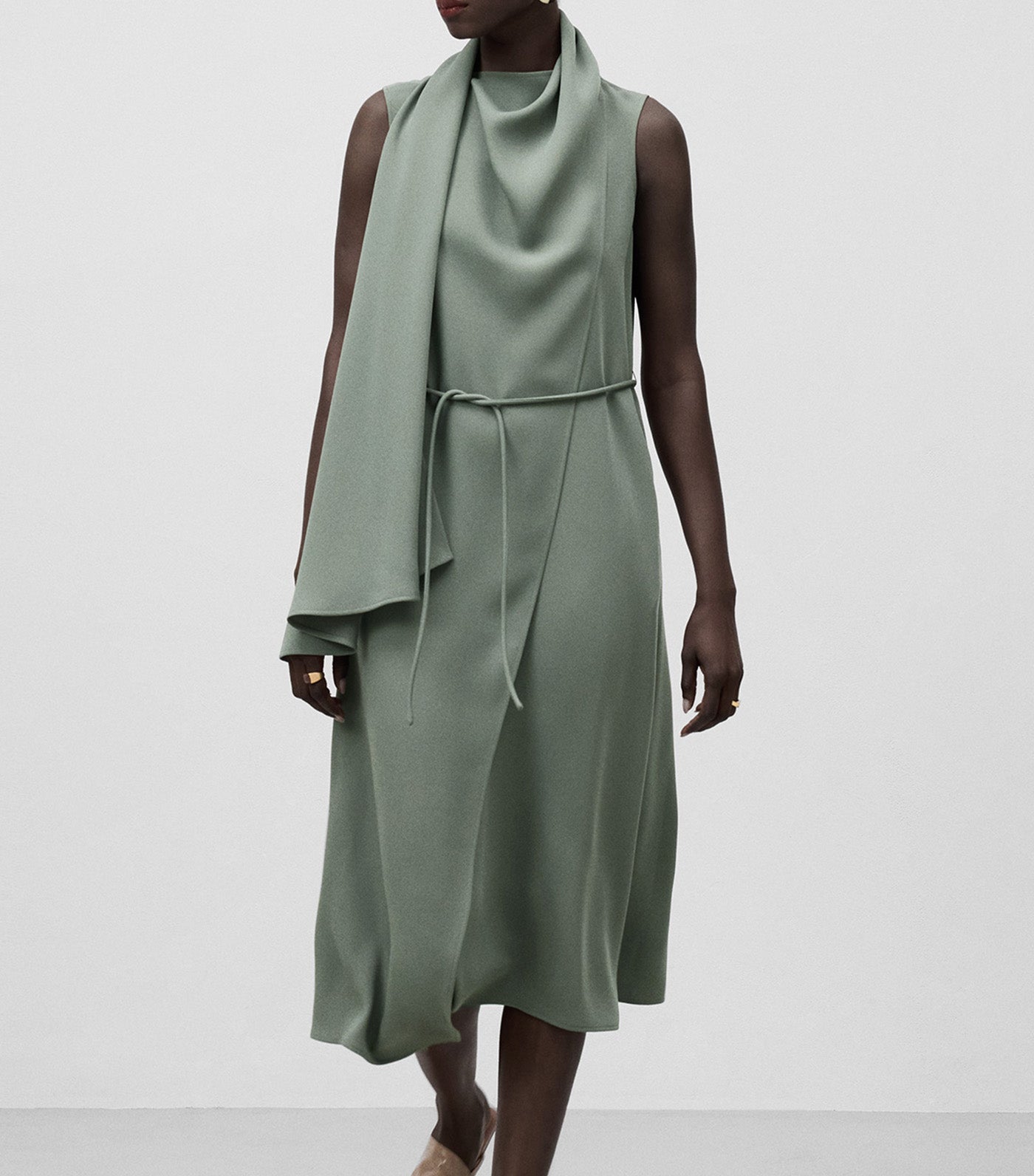 Double-Front Midi Dress Bottle Green