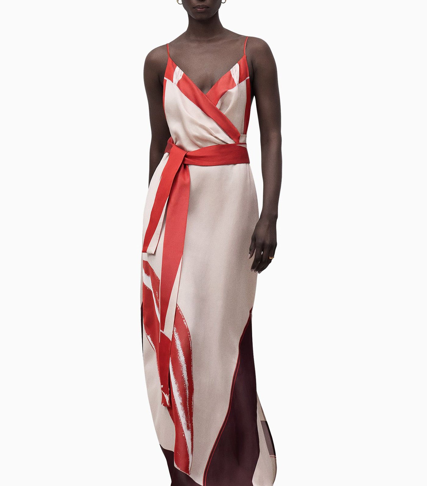 Printed Long Dress Gray/Black/Red Stamped
