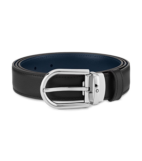 Horseshoe Buckle 30mm Reversible Leather Belt Black/Blue