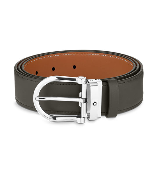 Horseshoe Buckle 35mm Reversible Leather Belt Black/Brown