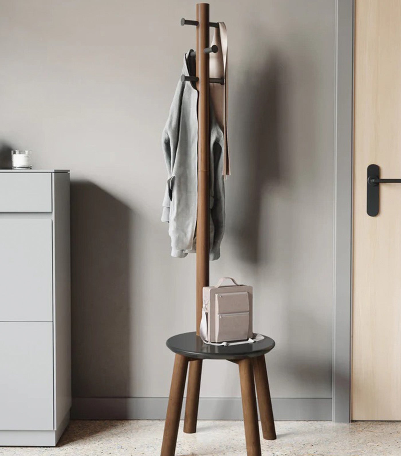 Garden Barn Pillar Stool/Coat Rack Black/Walnut