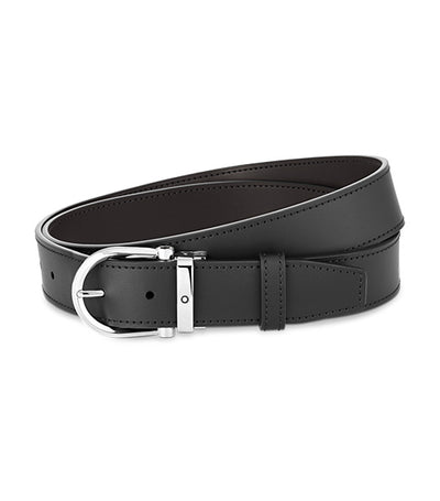 Horseshoe Buckle 35mm Reversible Leather Belt Black/Brown