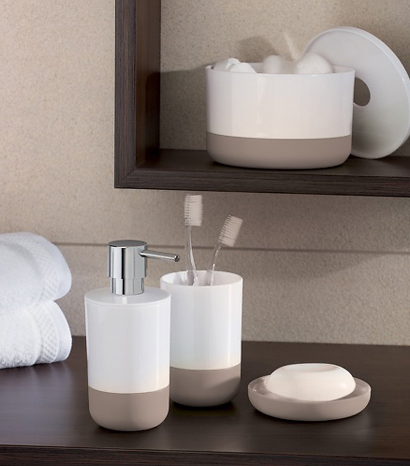 MakeRoom Moji Taupe Bathroom Accessories