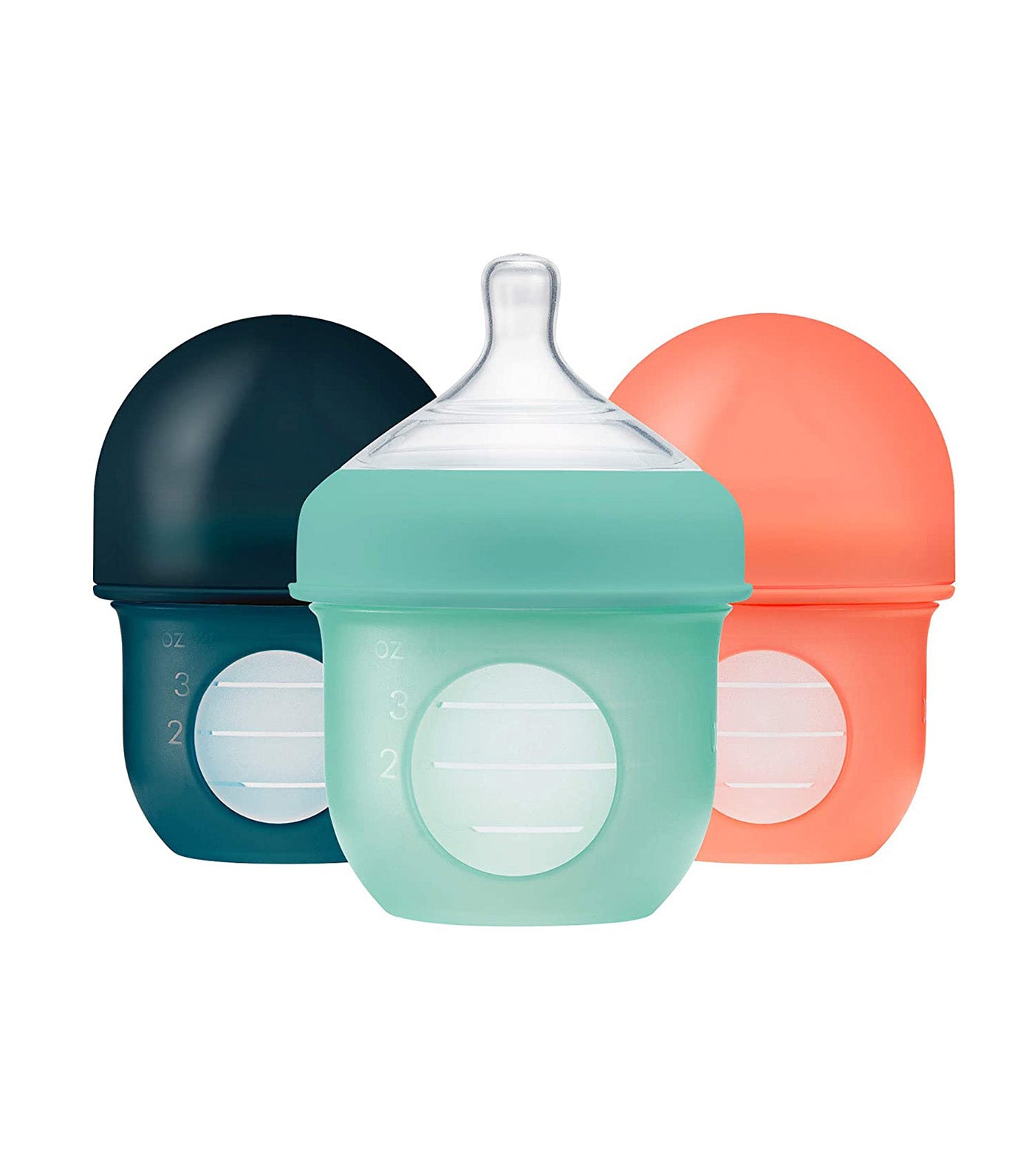 NURSH Silicone Pouch Bottle 4oz 3 Pack Mint/Cantaloupe/Navy