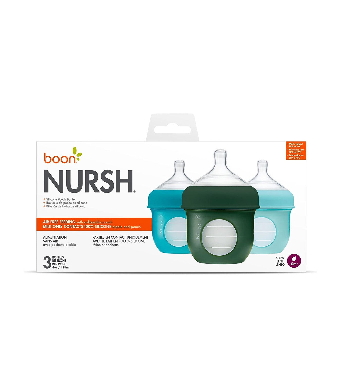 NURSH Silicone Bottle 4oz 3 Pack Blue Multi