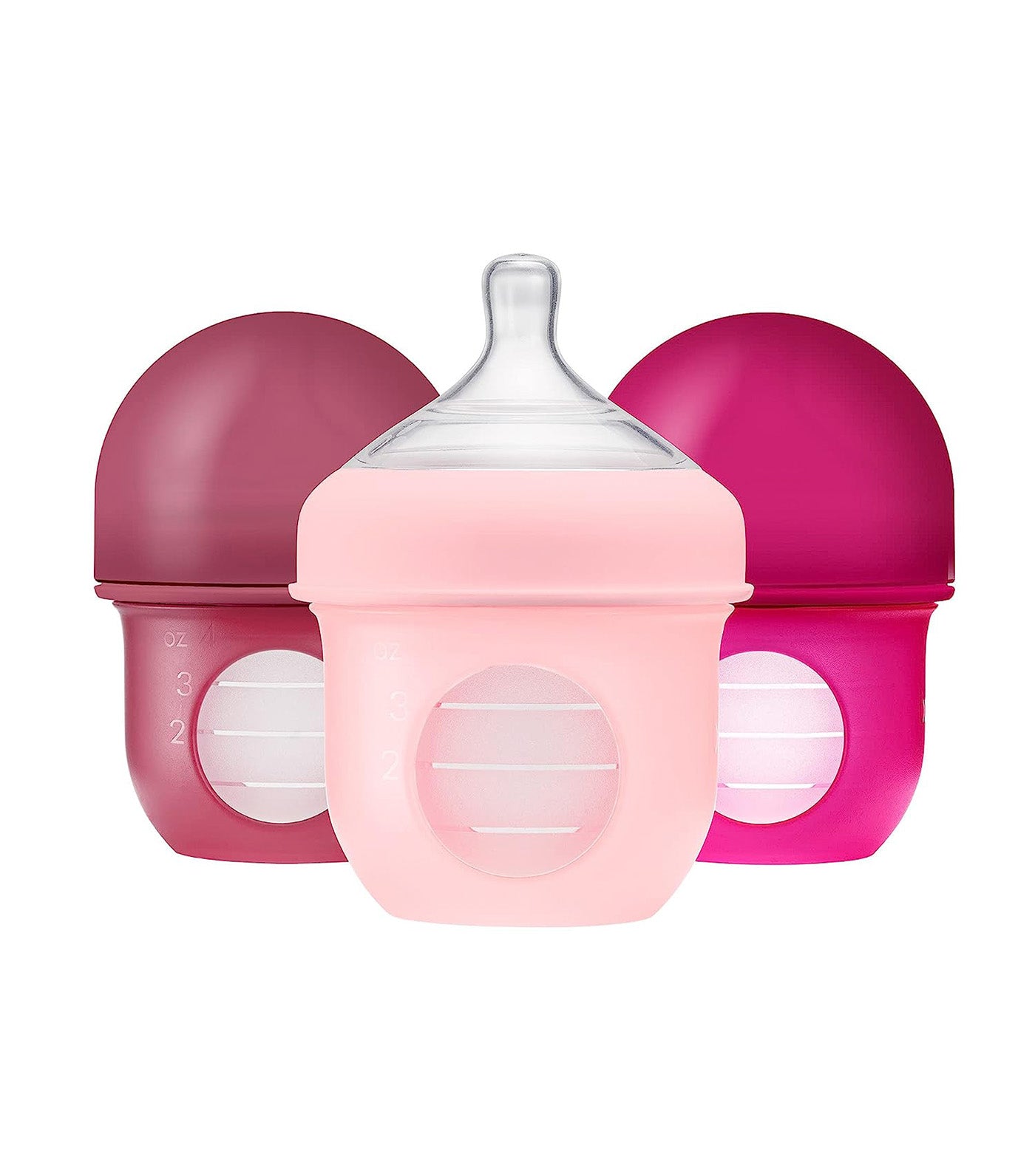 NURSH Silicone Bottle 4oz 3 Pack Pink Multi