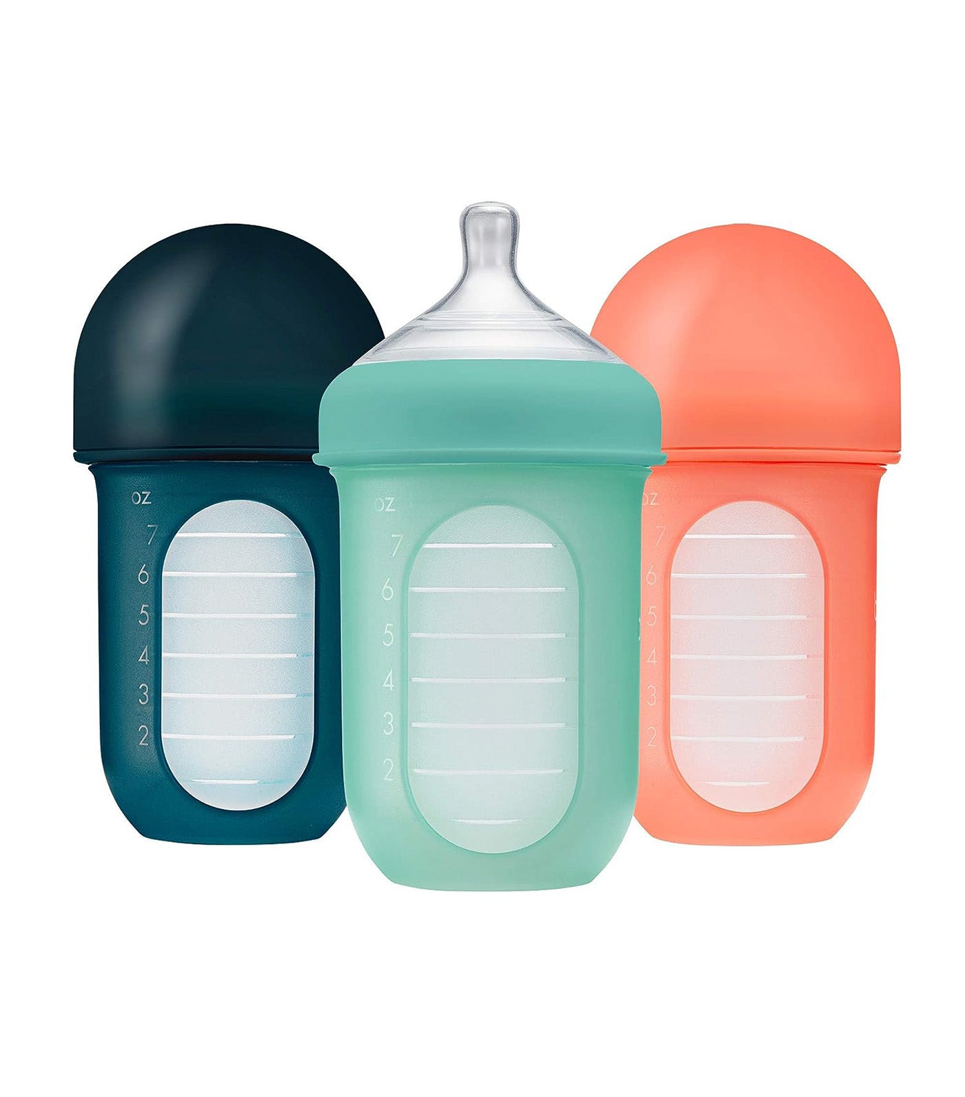 NURSH Silicone Bottle 8oz 3 Pack Mint/Cantaloupe/Navy