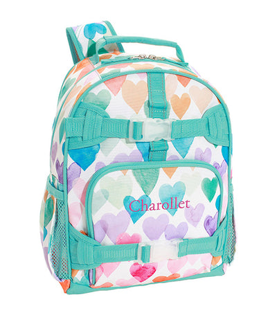 Mackenzie Aqua Rainbow Hearts Backpack and Lunch Box Collection