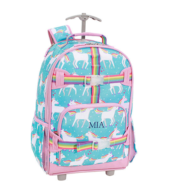 Mackenzie Aqua Unicorn Parade Rolling Backpack and Cold Pack Lunch Box