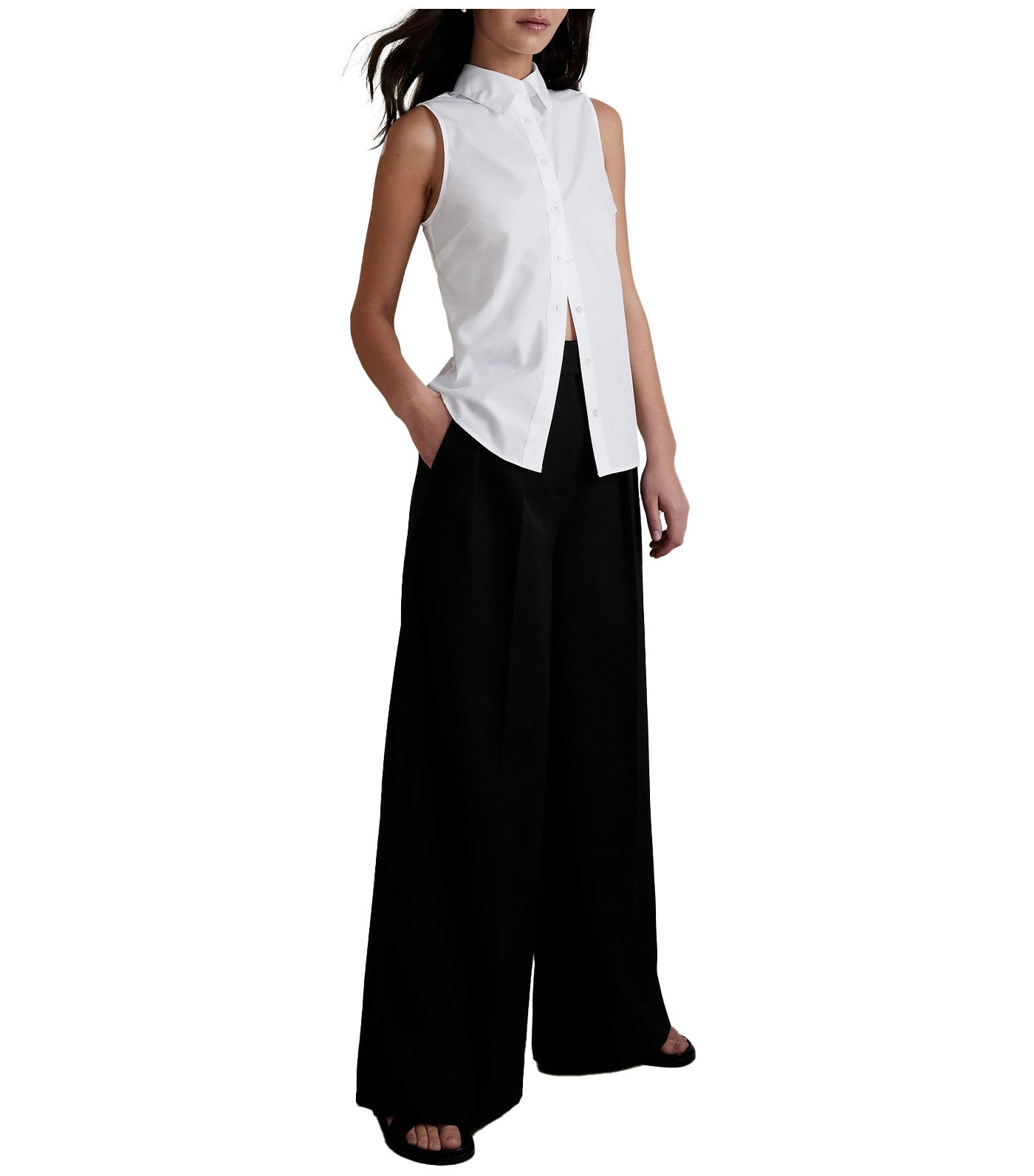 Riley Tailored Sleeveless Shirt White