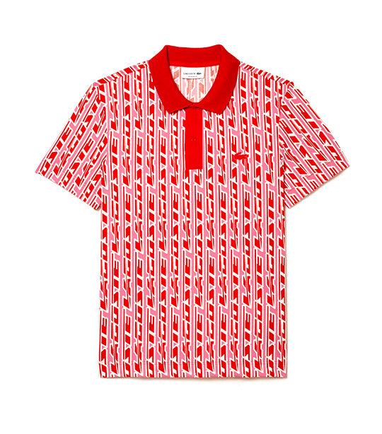 Men’s Two-Tone Printed Stretch Piqué Polo Shirt Reseda Pink/Corrida