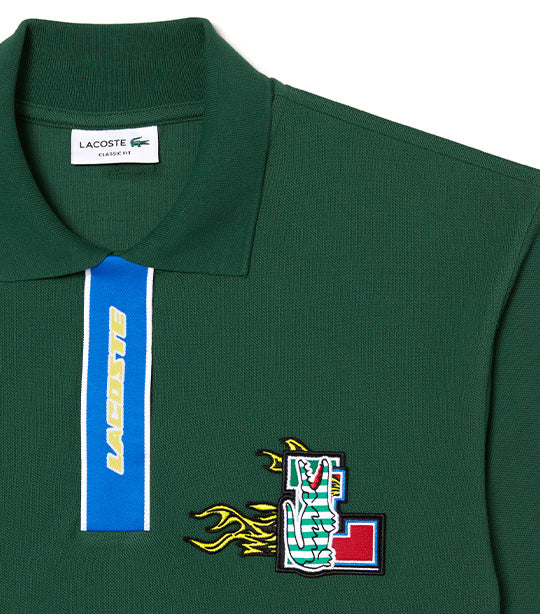 Men's Holiday Contrast Placket And Crocodile Badge Polo Green