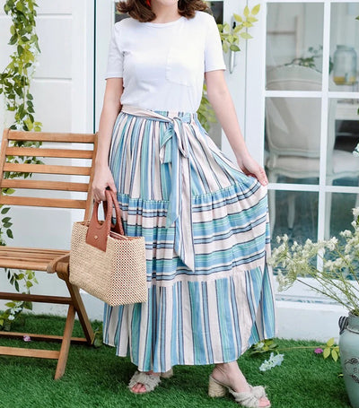 Calluna Striped Linen Skirt for Women