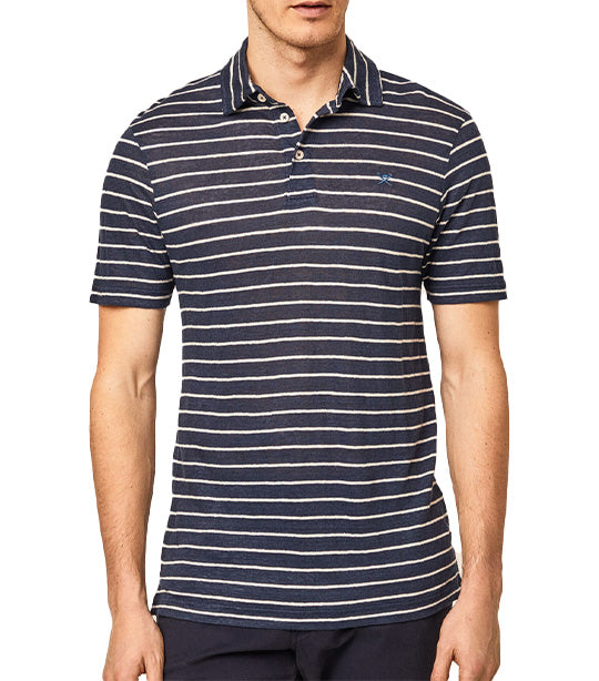 Linen Knit Stripe Polo Shirt Night/Navy