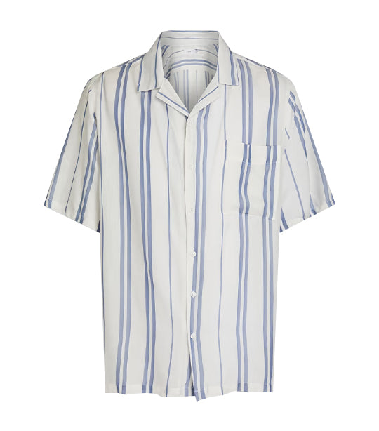Air Linen Camp Shirt White Blue Stripe