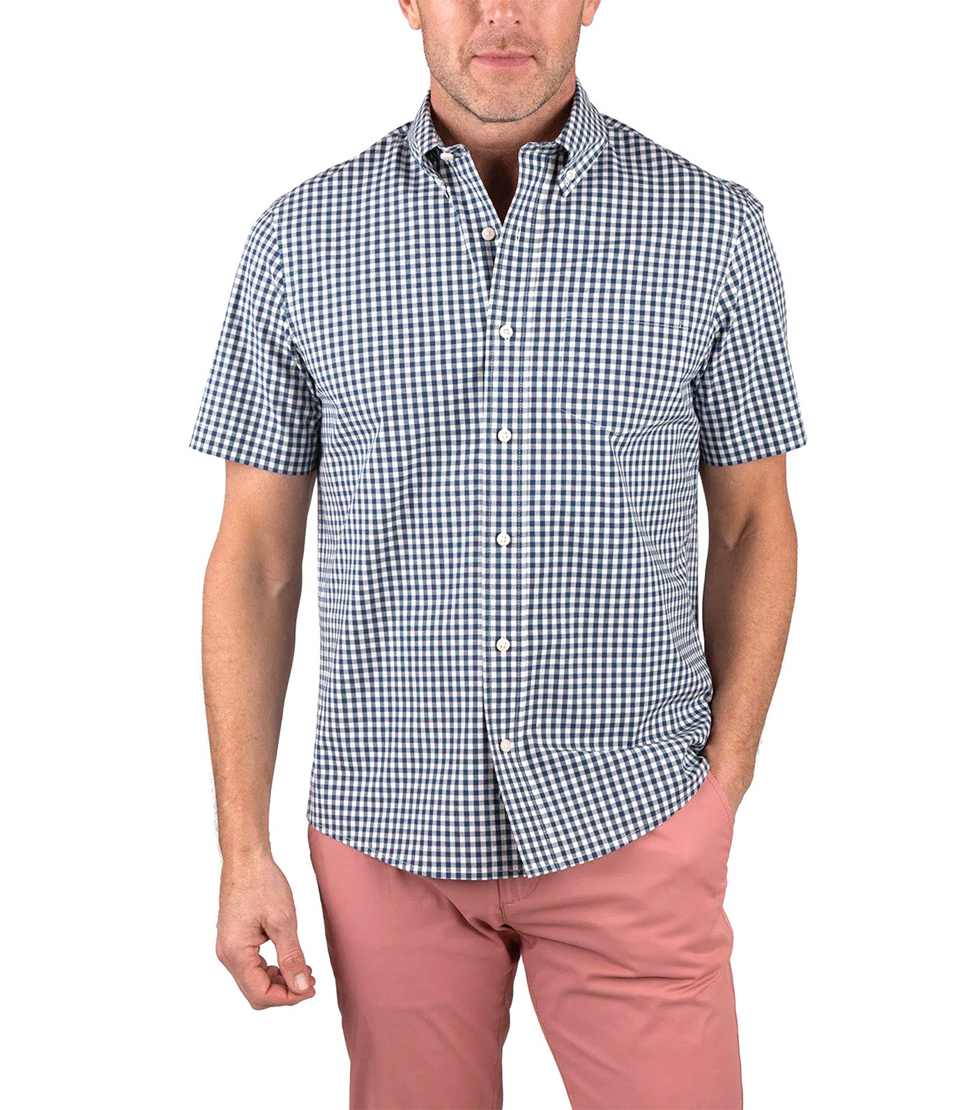 Fast-Dry Stretch Performance Small Gingham Shirt Insignia Blue Gingham