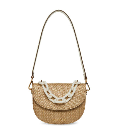 Convertible Straw Shoulder Bag with Resin Chain Multi