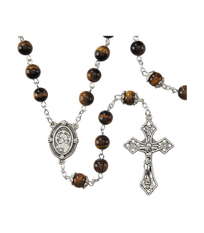 Rustan's Home Tiger's Eye Rosary with Christ Centerpiece