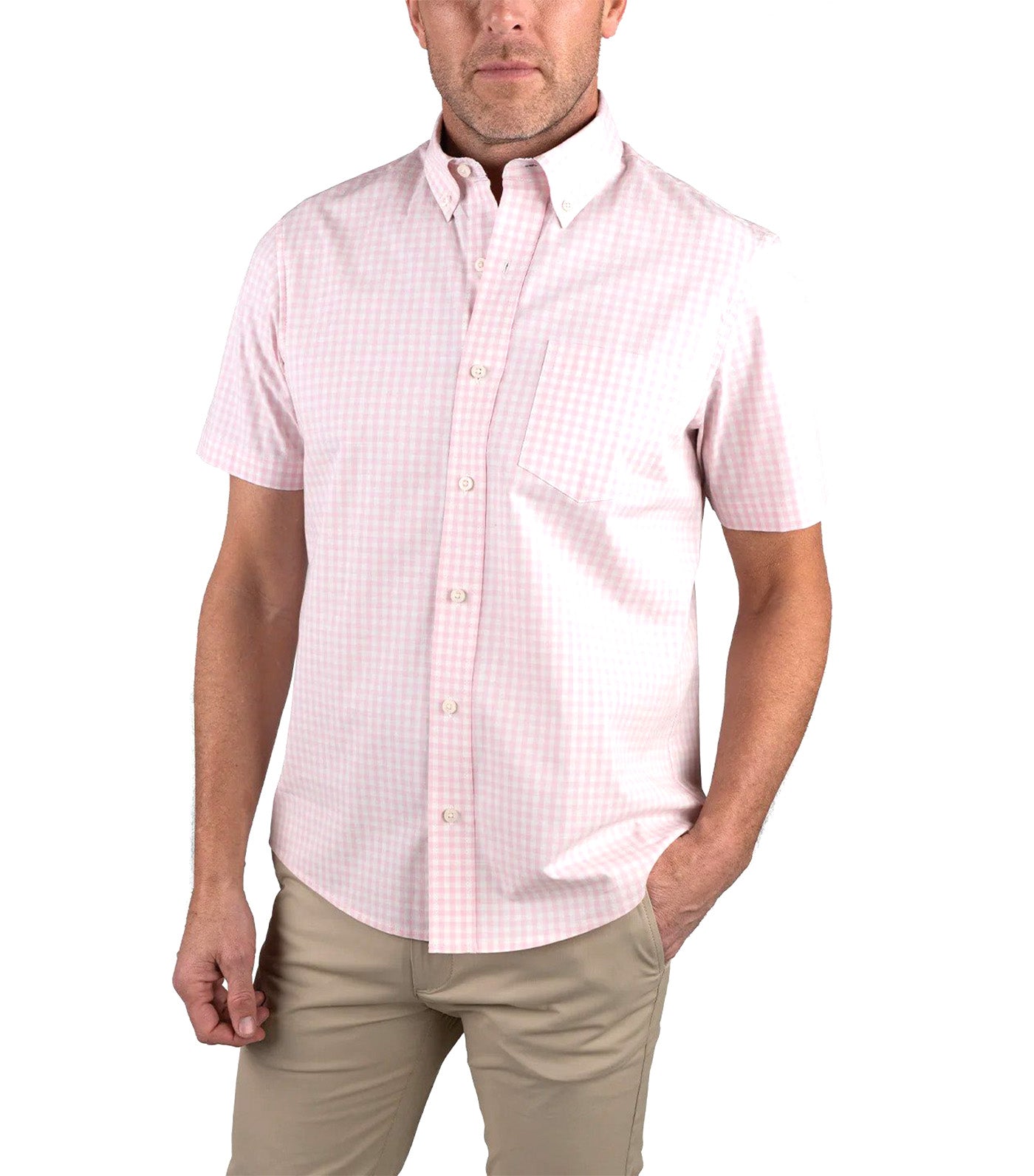 Fast-Dry Stretch Performance Small Gingham Shirt Flamingo Gingham