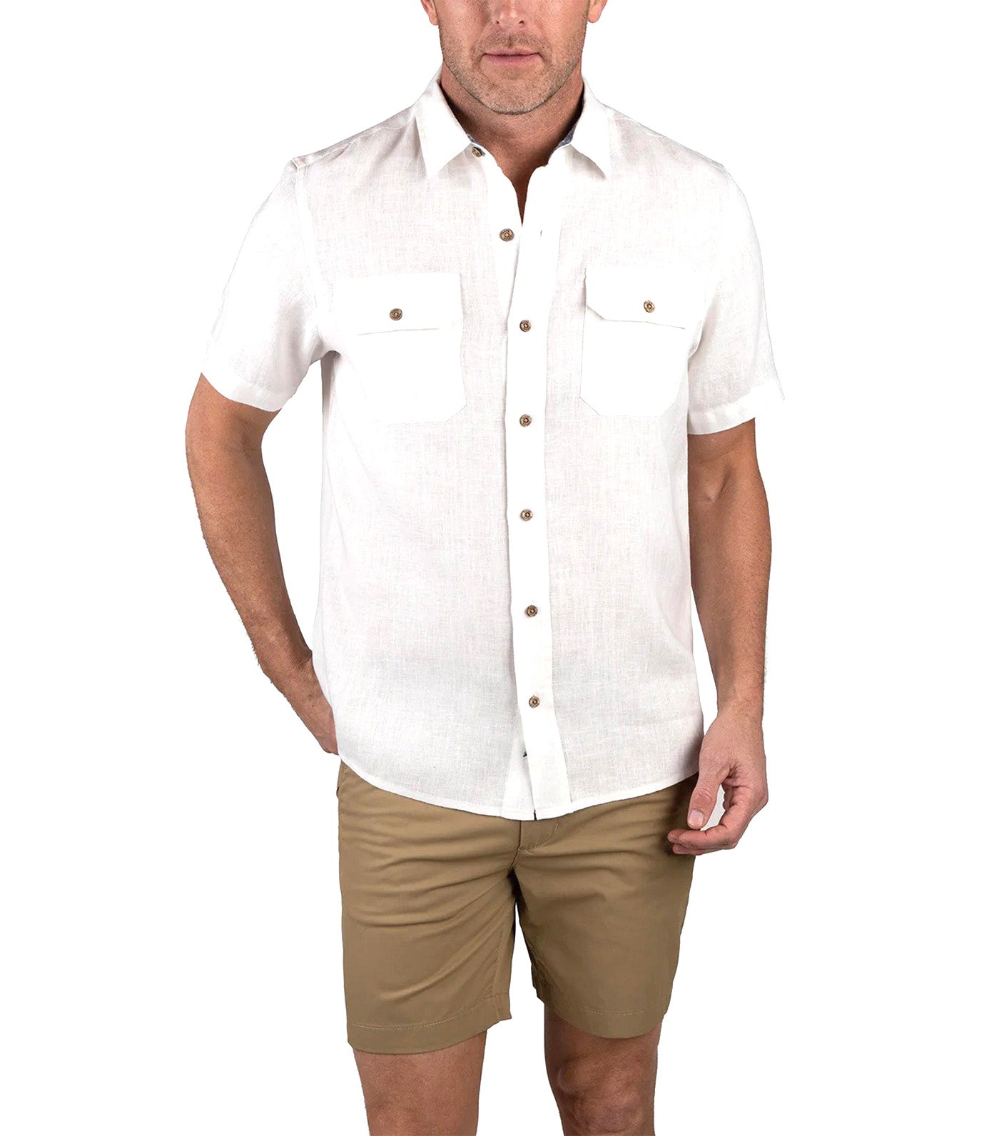 Puretec Cool® Linen/Cotton Safari Short Sleeve Shirt White