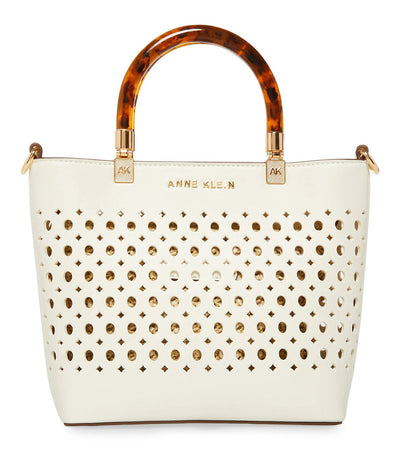 Two For One Perforated Mini Tote With Chain Anne White