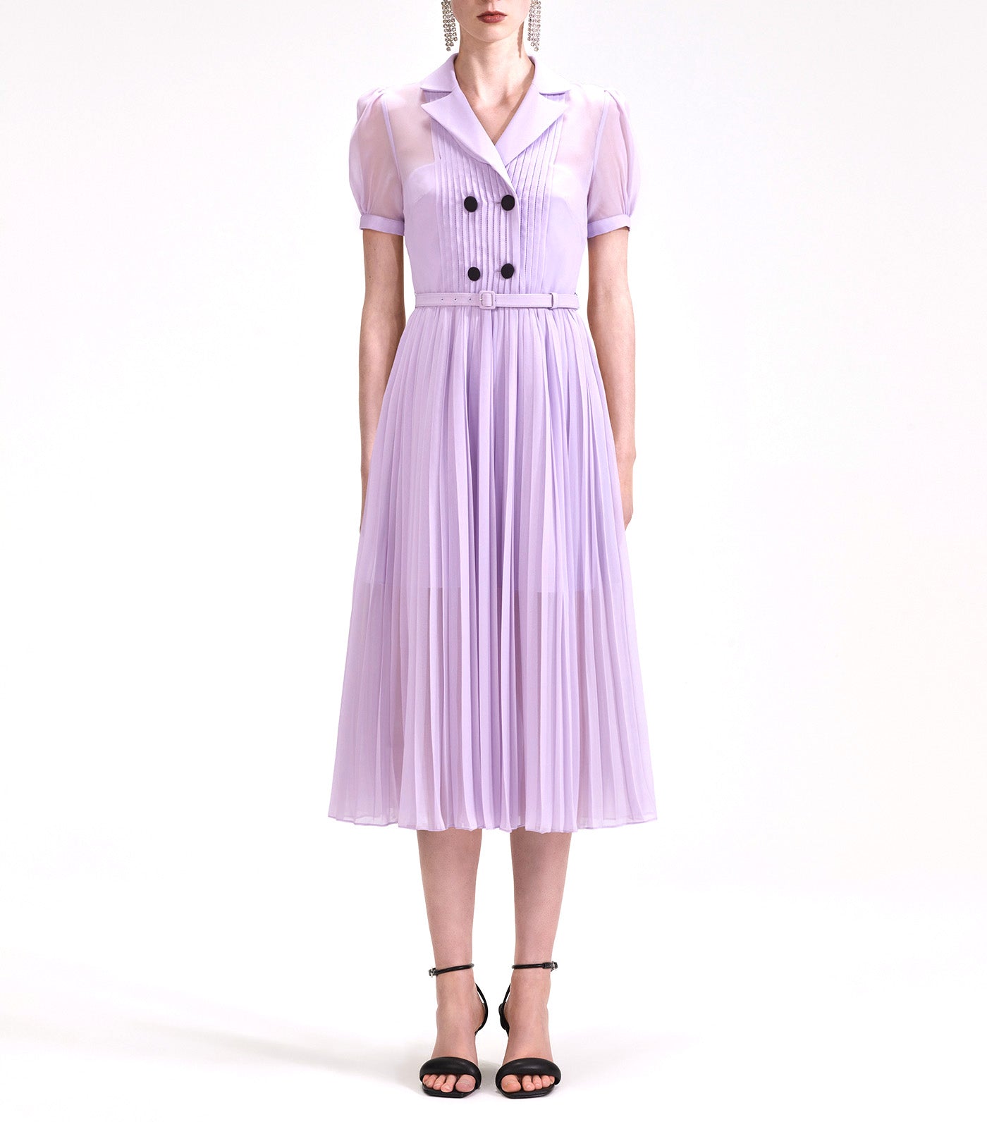 Chiffon Pleated Collar Midi Dress Lilac