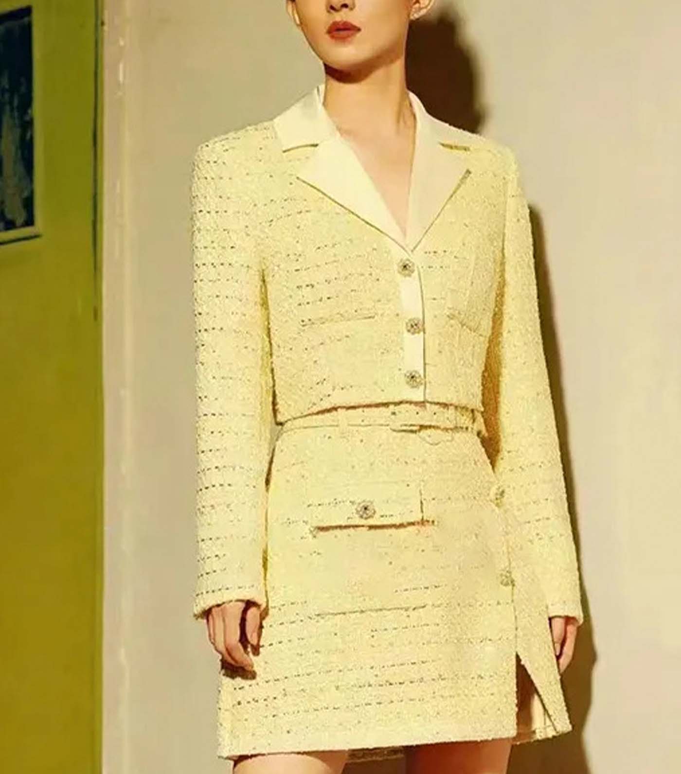 Bouclé Mini Skirt Yellow