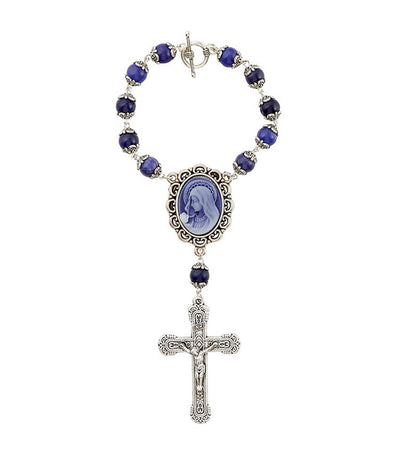 Rustan's Home One Decade Blue Amethyst Rosary with Cameo Pendant