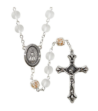 Rustan's Home Frosted Glass Bead Rosary with Our Lady of Fatima Centerpiece