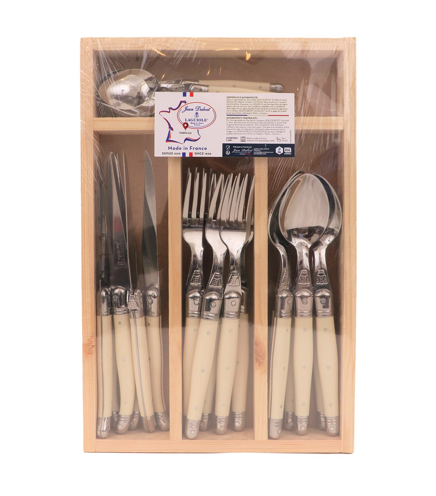 24-Piece Laguiole Flatware Set With ABS Handle And Natural Wood Tray