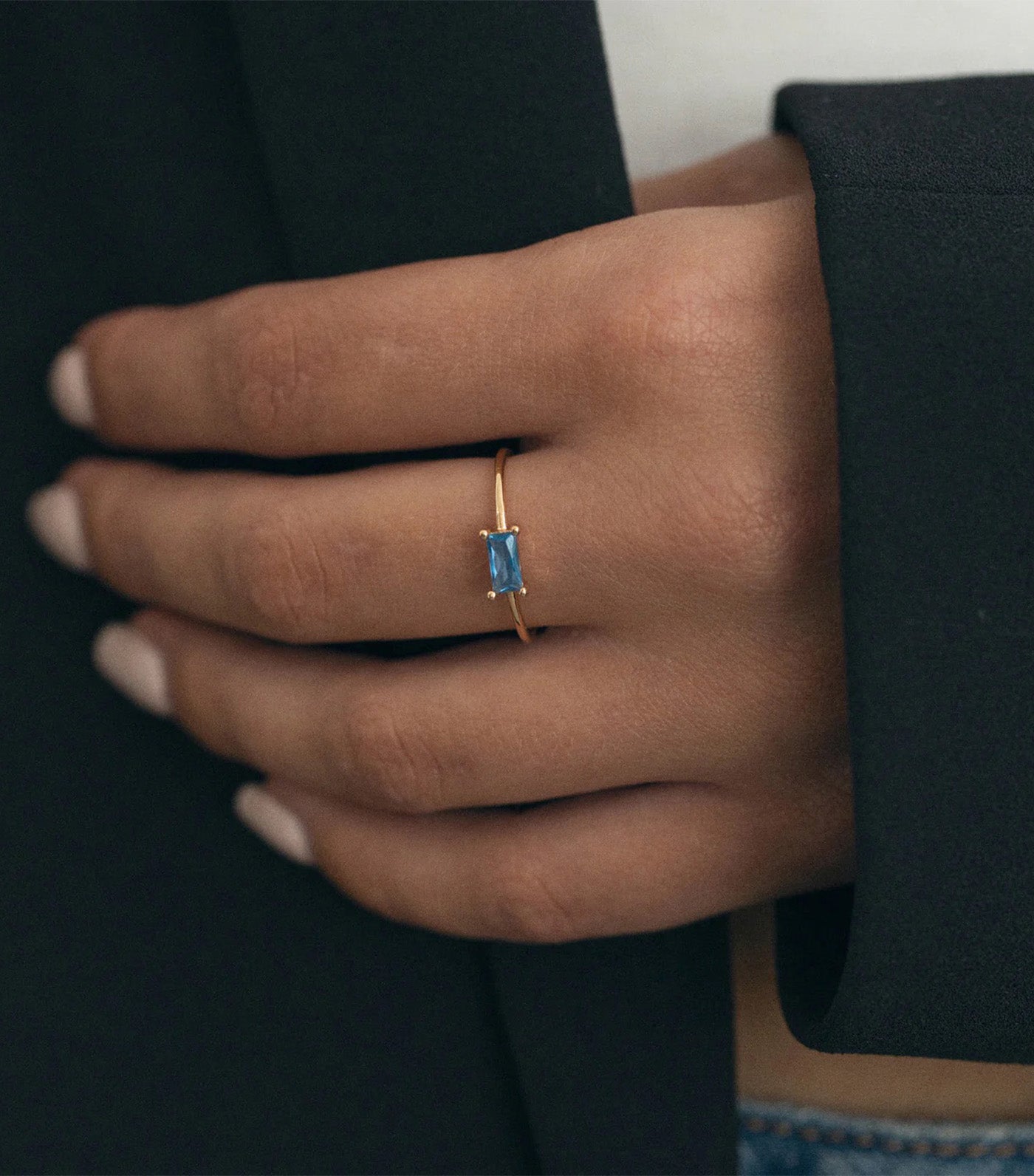 Crystal Rectangular Ring Blue