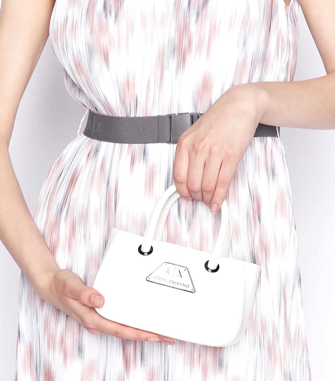 Printed Pleated Poly Sleeveless Belted Midi Dress Optic White Secret Garden