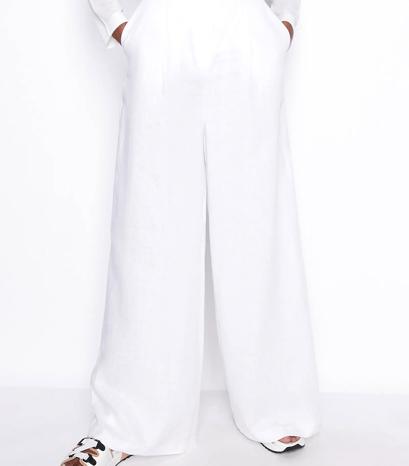 Plain Linen Palazzo Pants Optic White