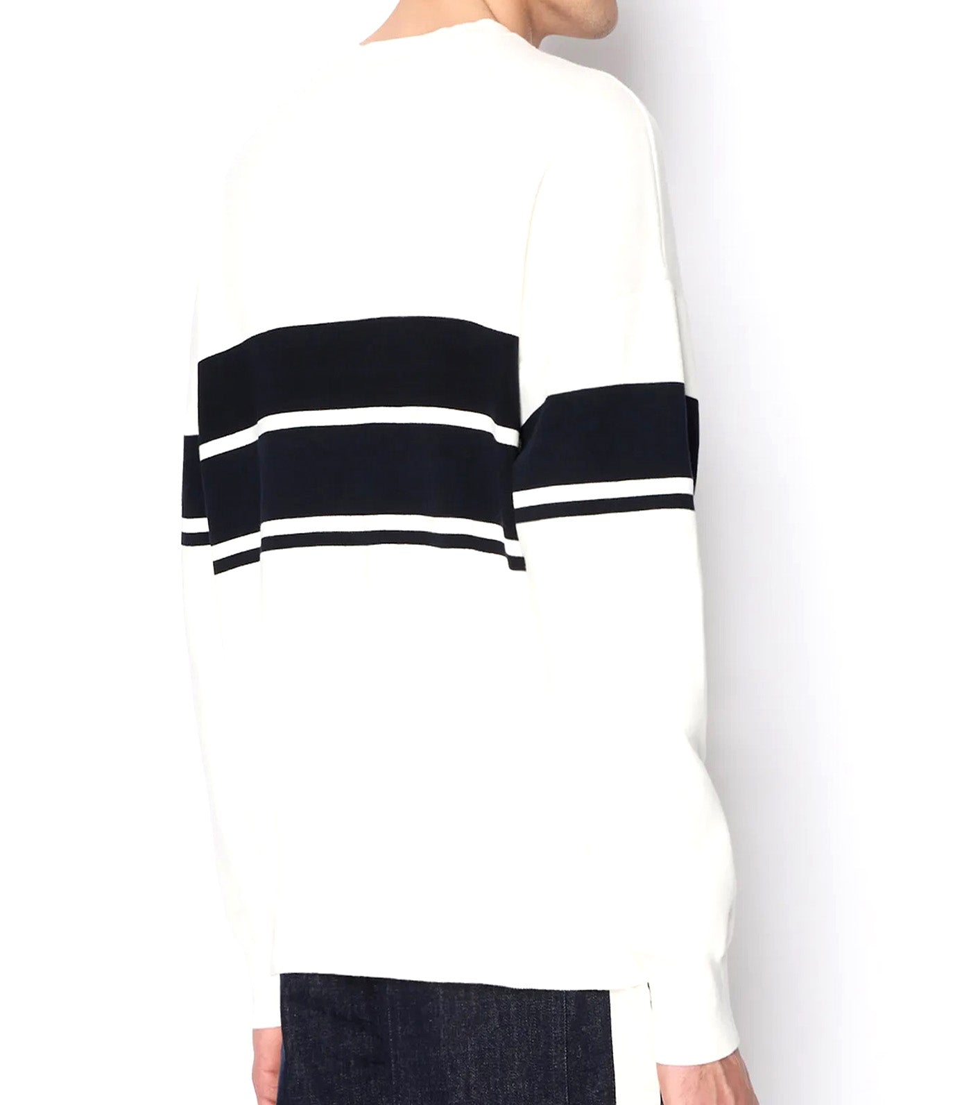 Cotton Blended Crew Neck Logo Sweater Offwhite Deep Navy