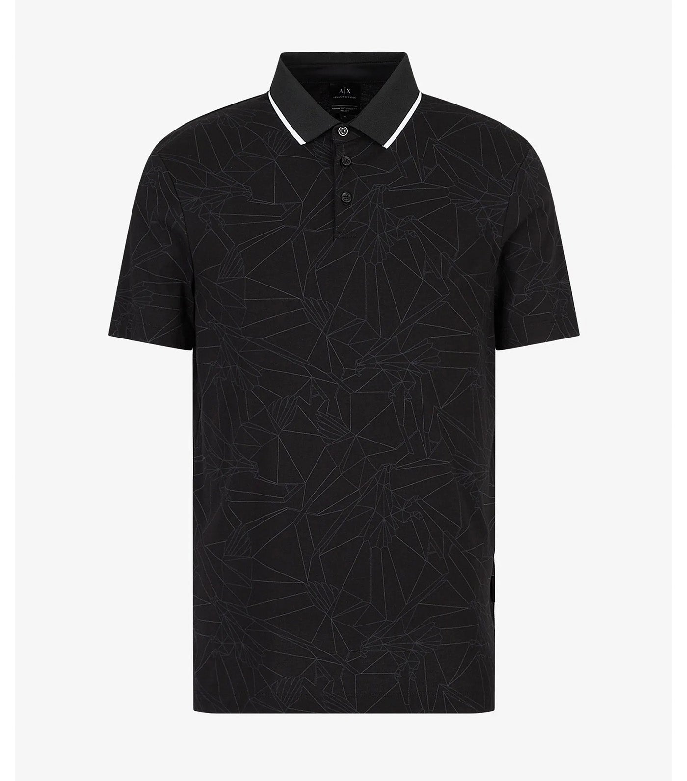 All Over Eagle Print Organic Jersey  Polo Shirt Black All Over Eagle
