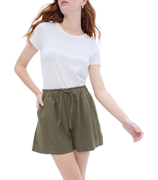 4in Mid Rise Linen Pull-On Shorts Sage