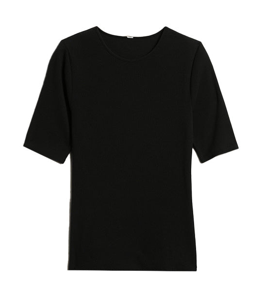 Ribbed Elbow-Sleeve T-Shirt Black