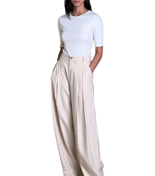 Ribbed Elbow-Sleeve T-Shirt White