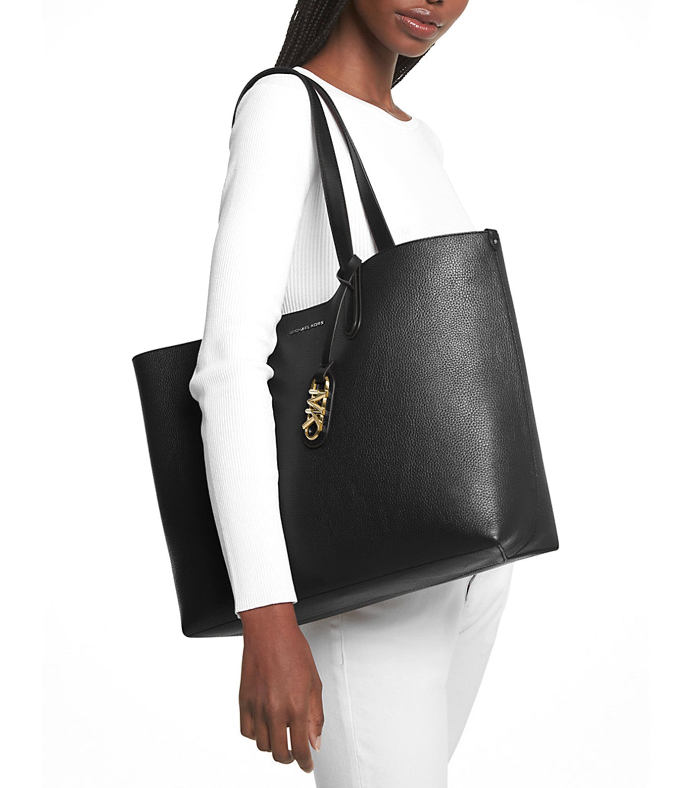 Eliza Extra-Large Pebbled Leather Reversible Tote Bag Black