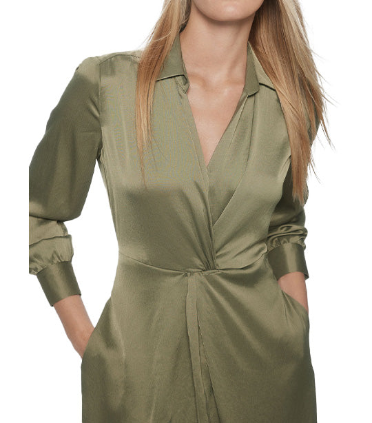 Side Gathered Wrap Dress Green