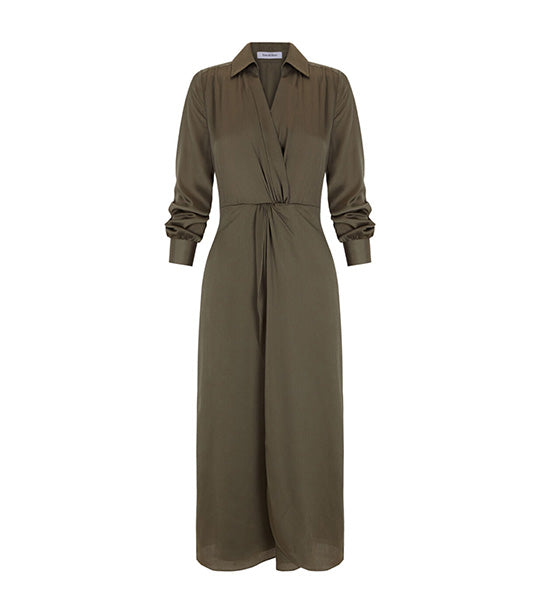 Side Gathered Wrap Dress Green